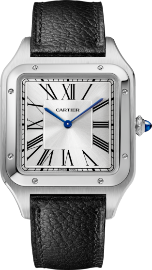 Santos-Dumont watch XL model, steel, leather strap