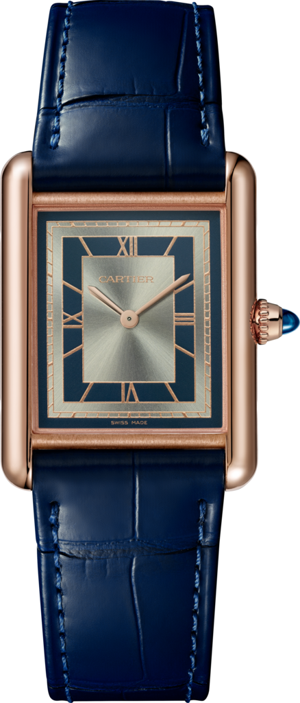 Reloj Tank Louis CartierTamaño grande, movimiento mecánico de cuerda manual, oro rosa, piel