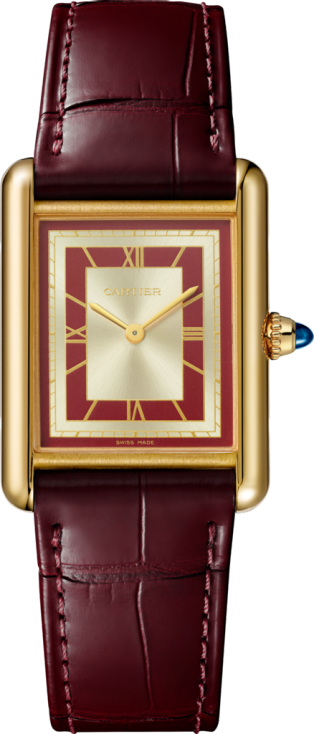 Reloj Tank Louis Cartier Tamaño grande, movimiento mecánico de cuerda manual, oro amarillo, piel