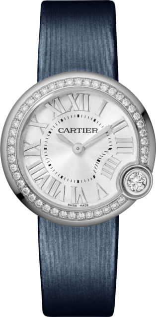 Ballon Blanc de Cartier watch 30 mm, steel, diamonds, leather