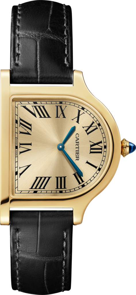 Reloj Cloche de CartierTamaño grande, movimiento manual, oro amarillo, piel