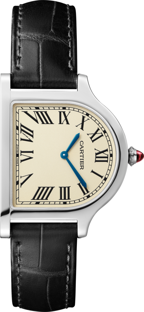Cloche de Cartier watchLarge model, hand-wound movement, platinum (950/1000), leather