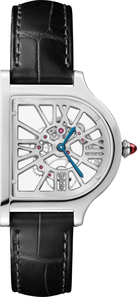 Reloj Cloche de CartierTamaño grande, movimiento manual, platino, piel