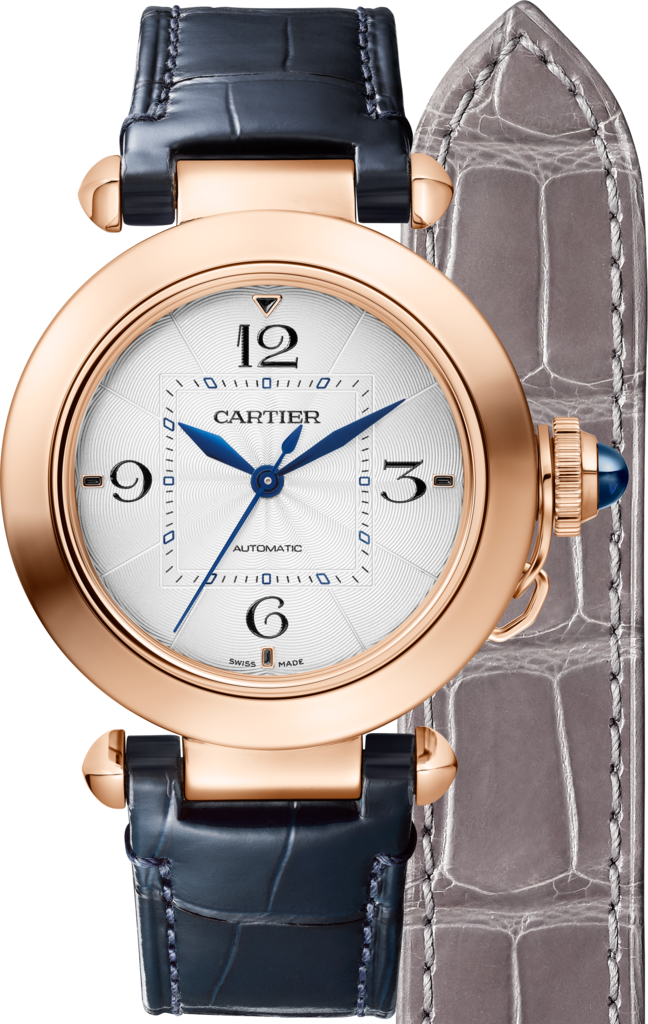 Reloj Pasha de Cartier35 mm, movimiento automático, oro rosa, dos correas de piel intercambiables