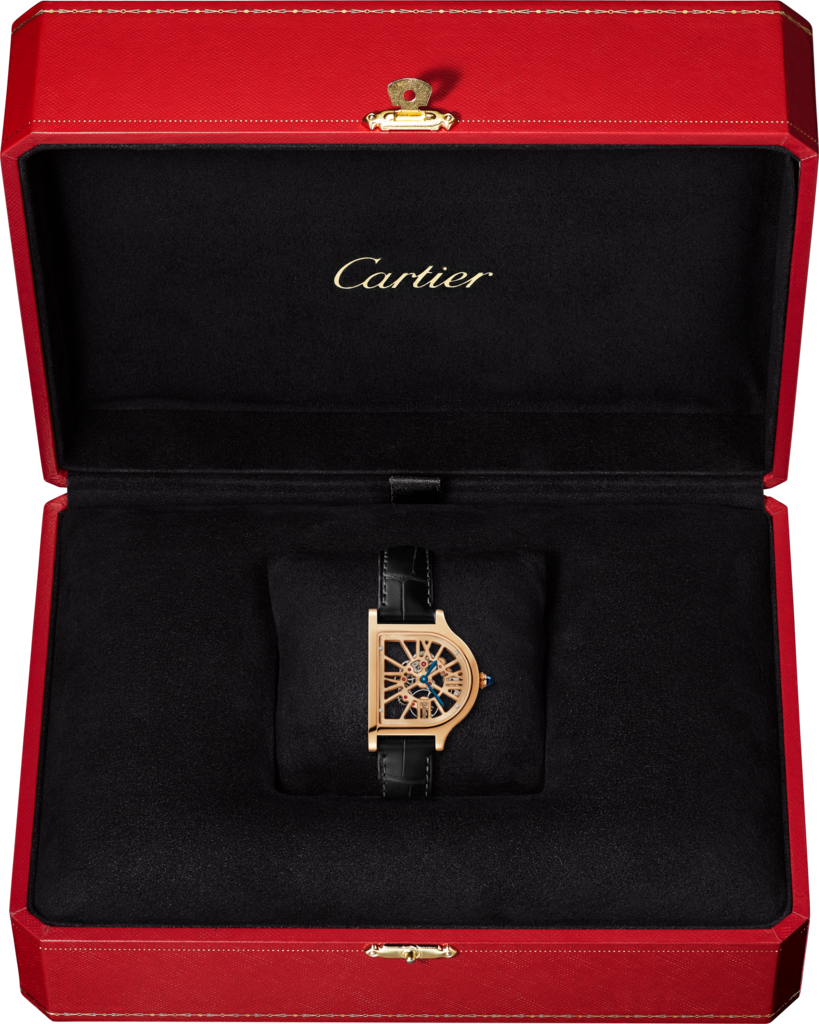 Reloj Cloche de CartierTamaño grande, movimiento manual, oro rosa de 18 quilates, piel