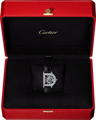 Reloj Cloche de Cartier Tamaño grande, movimiento manual, platino, diamantes, piel