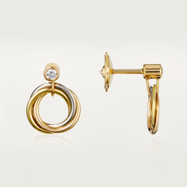 Trinity earrings, brilliant-cut diamonds  White gold, yellow gold, rose gold, diamonds