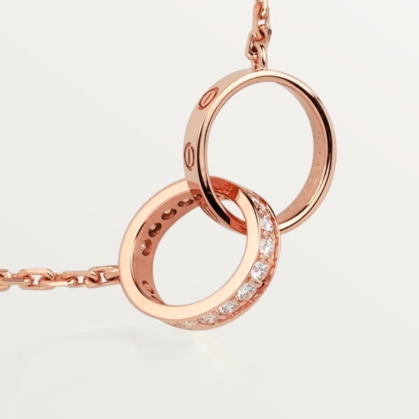 Love necklace, semi-paved Rose gold, diamonds