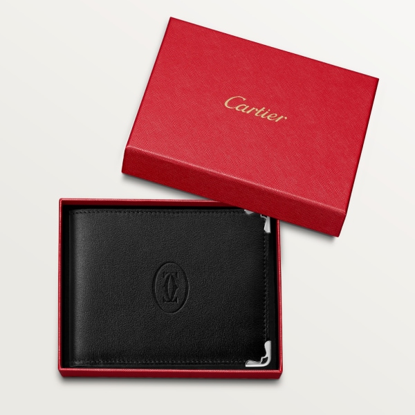 Must de Cartier Brieftasche für sechs Kreditkarten Schwarzes Kalbsleder, Edelstahl-Finish