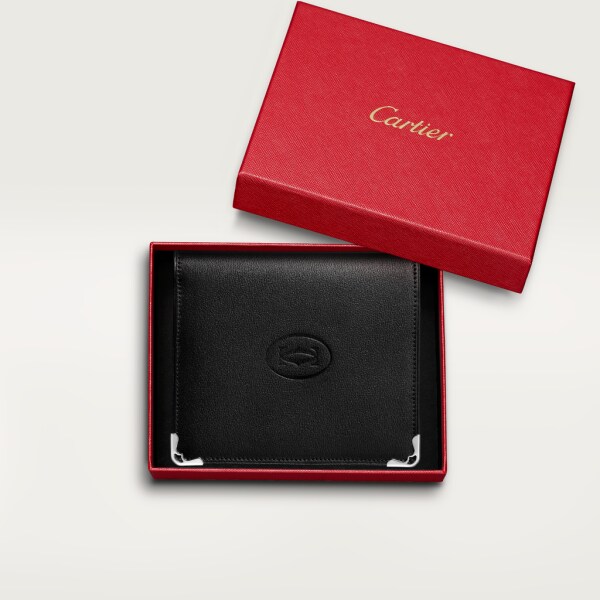 Portefeuille multiple Must de Cartier Cuir de veau noir, finition acier inoxydable