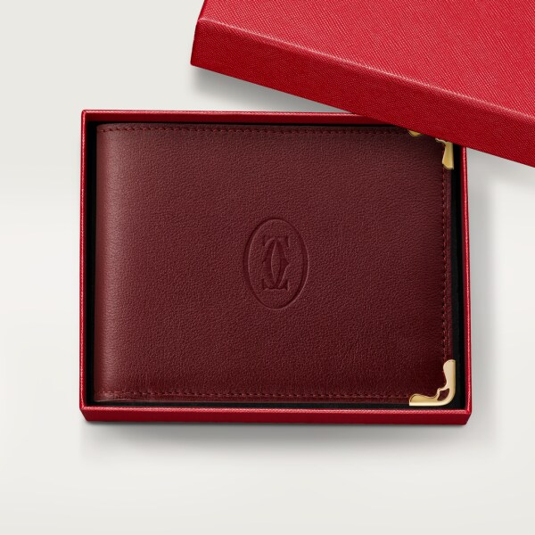 Must de Cartier Brieftasche für Münzen / Geldscheine / Kreditkarten Bordeauxrotes Kalbsleder, Gold-Finish