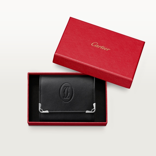 Square Coin Purse, Must de Cartier Black calfskin, stainless steel finish