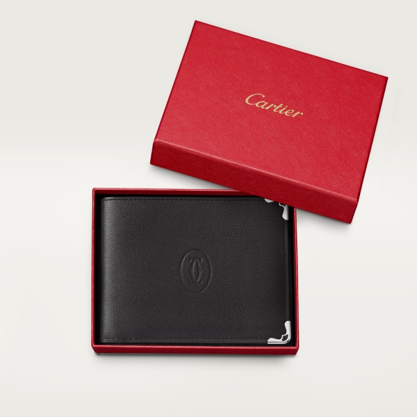 Must de Cartier Brieftasche für acht Kreditkarten Schwarzes Kalbsleder, Edelstahl-Finish