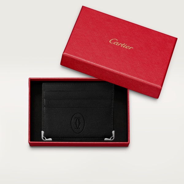 Tarjetero sencillo para seis tarjetas de crédito, Must de Cartier Piel de becerro color negro, acabado acero inoxidable