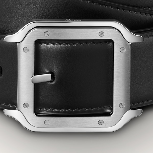 Cinturón Santos de Cartier Piel de ternera color negro, hebilla acabado paladio