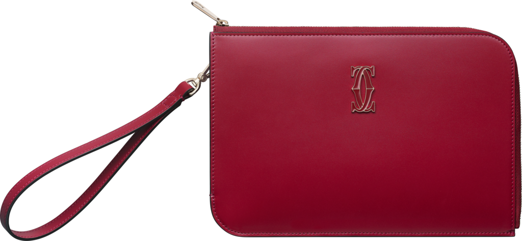 Pouch small model, Double C de CartierCherry red calfskin, gold and cherry red enamel finish