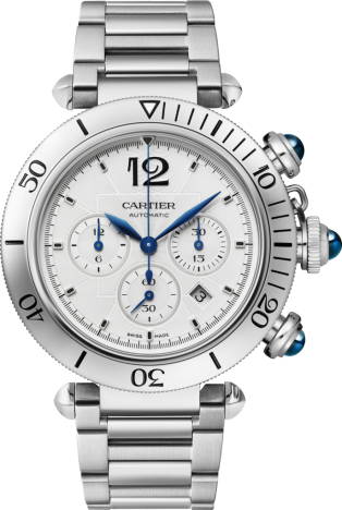 Pasha de Cartier watch 41 mm, chronograph, automatic movement, steel, interchangeable metal and leather straps