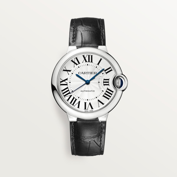 Ballon Bleu de Cartier watch 36mm, automatic movement, steel, leather