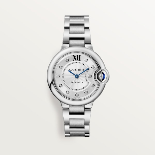 Ballon Bleu de Cartier 33 mm, mechanisches Uhrwerk mit Automatikaufzug, Edelstahl, Diamanten