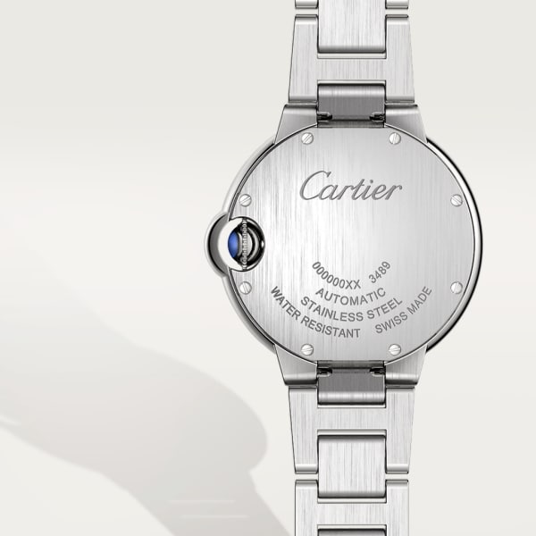 Reloj Ballon Bleu de Cartier 33 mm, movimiento mecánico de carga automática, acero