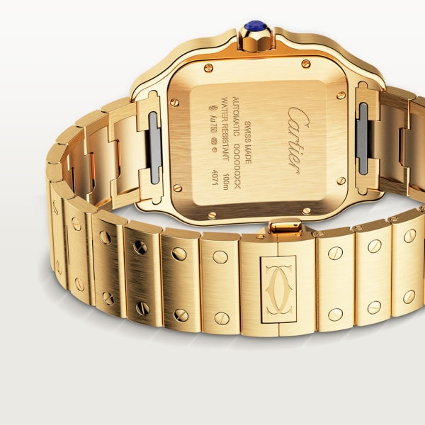 Montre Santos de Cartier Grand modèle, mouvement automatique, or jaune, bracelets métal et cuir interchangeables