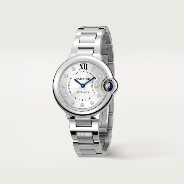 Reloj Ballon Bleu de Cartier 33 mm, movimiento mecánico de carga automática, acero, diamantes
