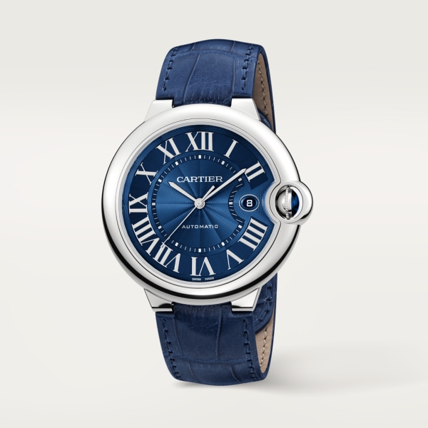 Ballon Bleu de Cartier watch 42 mm, steel, leather