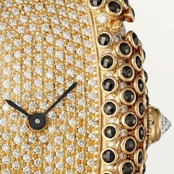 Cartier Libre watch Medium model, hand-wound mechanical movement, yellow gold, diamonds, yellow sapphires, black spinels