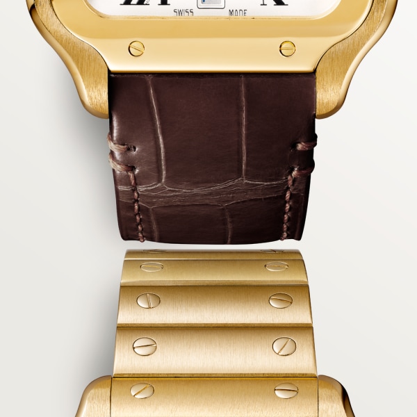Reloj Santos de Cartier Tamaño grande, movimiento automático, oro amarillo, brazalete de metal y correa de piel intercambiables
