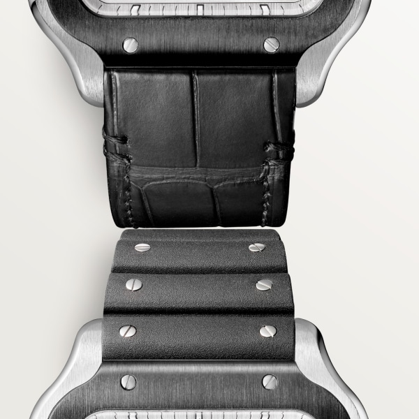 Santos de Cartier Chronograph Extragroßes Modell, Automatikaufzug, Stahl, DLC, austauschbare Armbänder aus Leder und aus Kautschuk