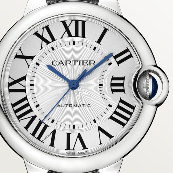 Ballon Bleu de Cartier watch 36mm, automatic movement, steel, leather