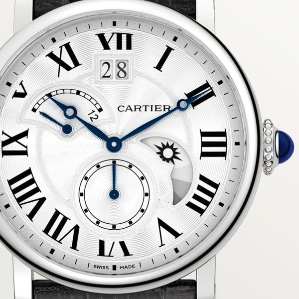 Reloj Rotonde de Cartier Gran Fecha Segundo Huso Horario Retrógrado e Indicador Día/Noche 42 mm, movimiento automático, acero, piel