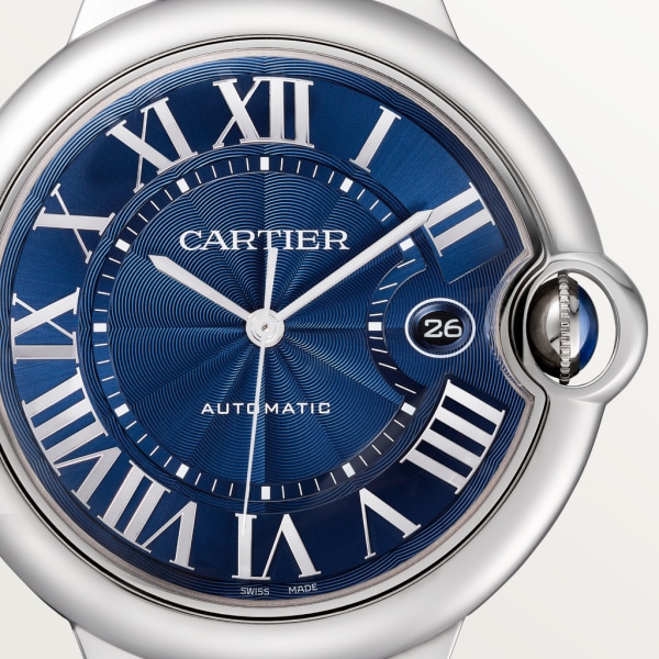 Ballon Bleu de Cartier watch 42 mm, steel, leather