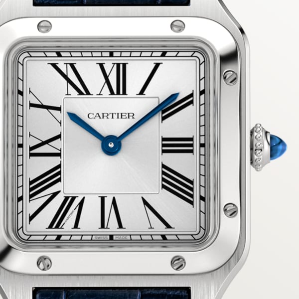 Reloj Santos-Dumont Tamaño pequeño, movimiento de cuarzo, acero, piel