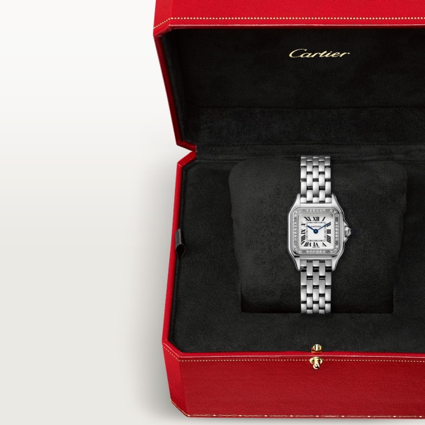 Reloj Panthère de Cartier Tamaño pequeño, movimiento de cuarzo, acero, diamantes