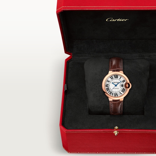 Ballon Bleu de Cartier watch 33mm, automatic movement, rose gold, leather