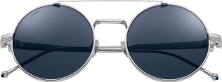 Pasha de Cartier Sonnenbrille Titan in glattem Platin-Finish, blaue Gläser
