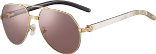 Première de Cartier Sonnenbrille Weißes Horn, glattes Gold-Finish, polarisierende bordeauxrote Gläser