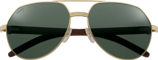 Première de Cartier Sonnenbrille Braunes Holz, glattes Gold-Finish, polarisierende grüne Gläser