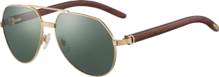 Première de Cartier Sonnenbrille Braunes Holz, glattes Gold-Finish, polarisierende grüne Gläser