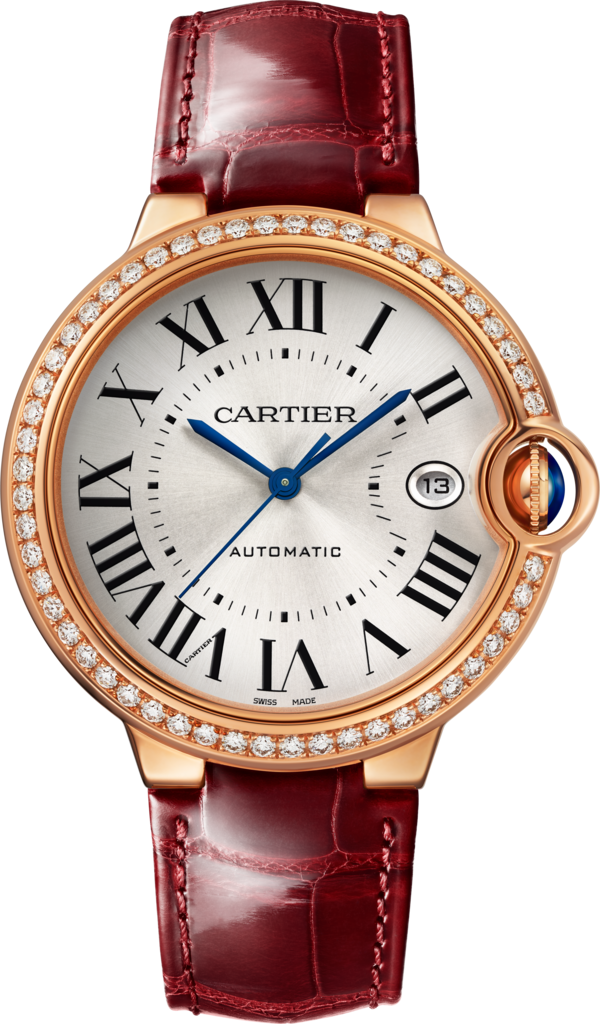 Reloj Ballon Bleu de Cartier40 mm, movimiento automático, oro rosa, diamantes, piel