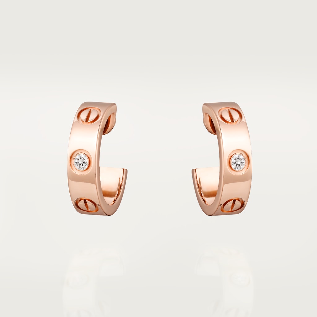 Pendientes de aro Love. tamaño clásico, 2 diamantesOro rosa, diamantes