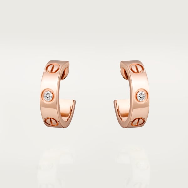 Love hoop earrings, classic model, 2 diamonds Rose gold, diamonds