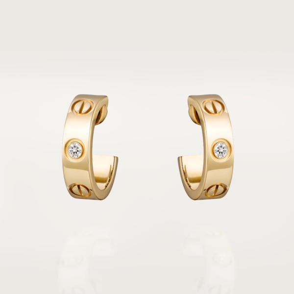 Love hoop earrings, classic model, 2 diamonds Yellow gold, diamonds