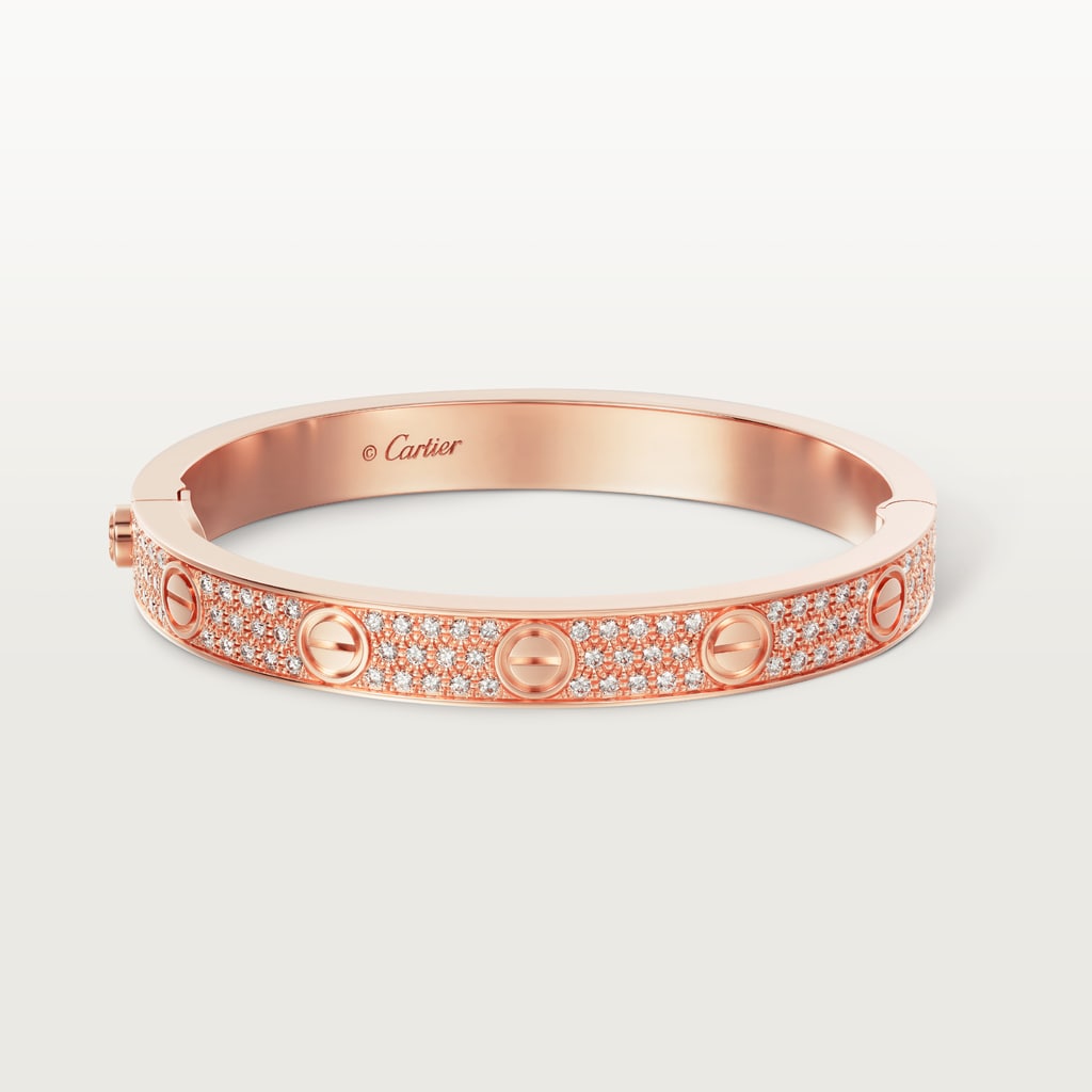 Pulsera Love, tamaño clásico, pavéOro rosa, diamantes