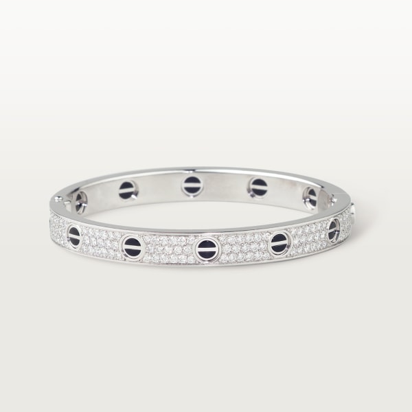 Bracelet Love, modèle classique, pavé, céramique Or gris, céramique, diamants