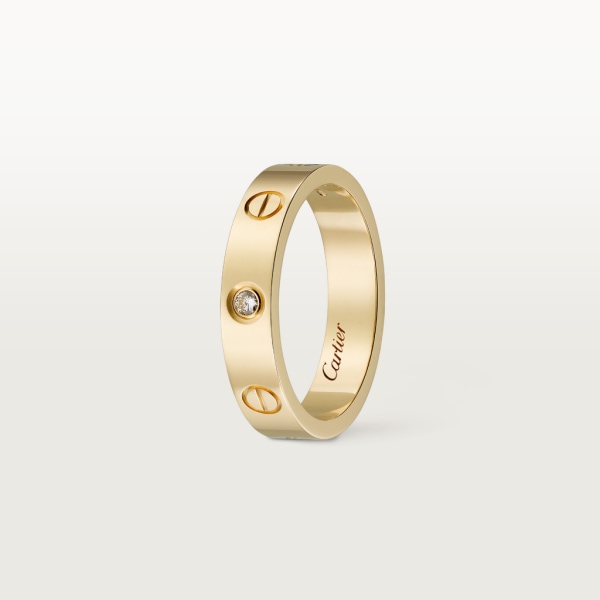 Love ring, small model, 1 diamond Yellow gold, diamond