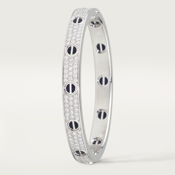 Bracelet Love, modèle classique, pavé, céramique Or gris, céramique, diamants