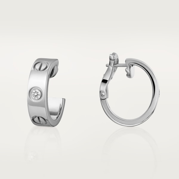 Love hoop earrings, classic model, 2 diamonds White gold, diamonds