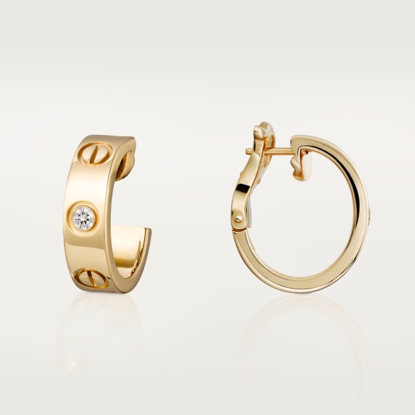 Love hoop earrings, classic model, 2 diamonds Yellow gold, diamonds